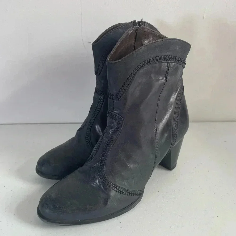 Sesto Meucci Sleek Western Zip Style Charcoal Weave Granny Ankle boots Booties 6